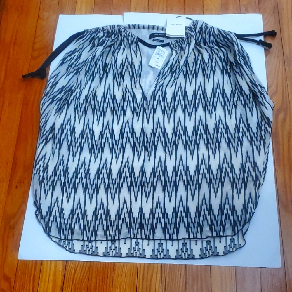 ISABEL MARANT Black and White Patterned Blouse V-NECK WOMEN'S SZ 44 NEW